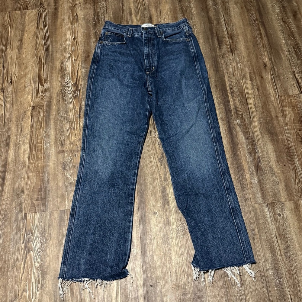 Agolde Pinch Waist Jean Women's Size 26 High Rise Kick Dark Wash Frayed Denim